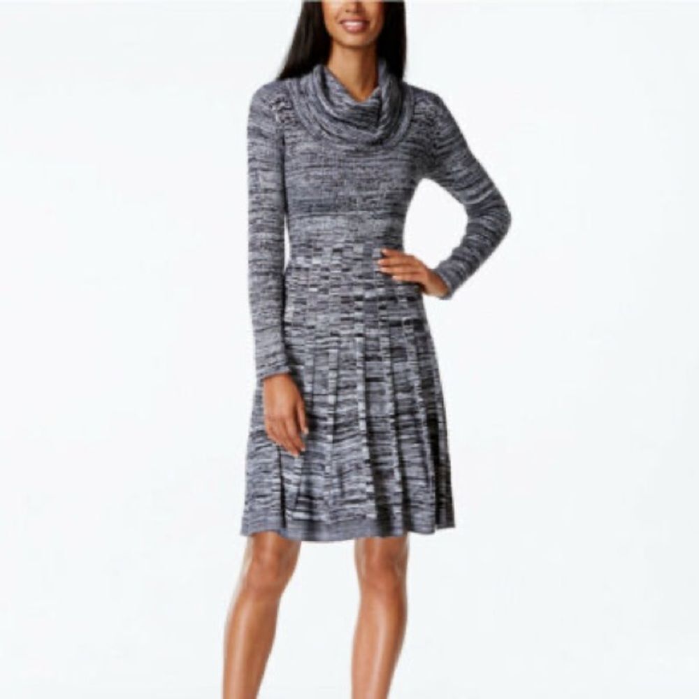 Calvin Klein Heathered Gray Ribbed Long Sleeve Sweater Dress - M